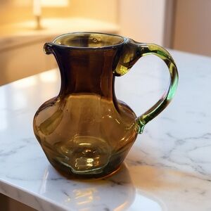 MCM Bischoff Art Glass 7" Pitcher Wayne Husted Kingstown Burnt Honey Amber